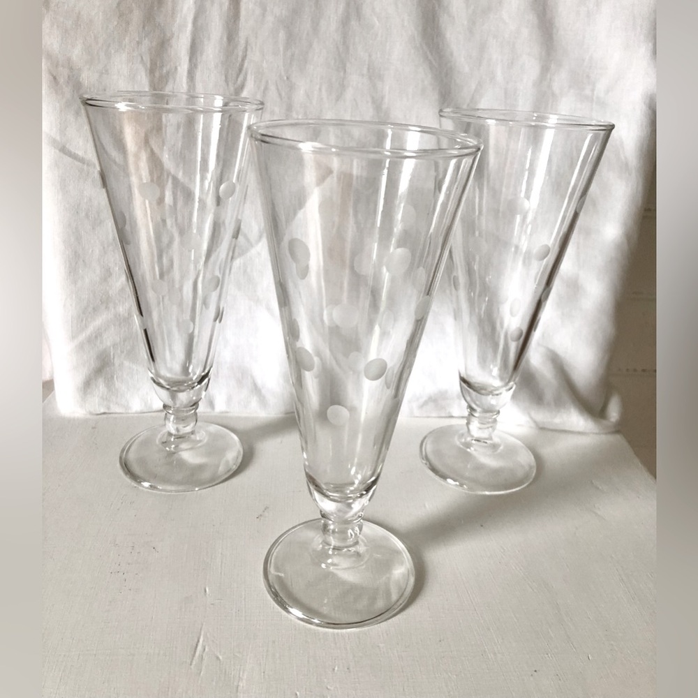 Set of 3 Anchor Hocking Mid Century Modern Pilsner Tumblers Etched Dots